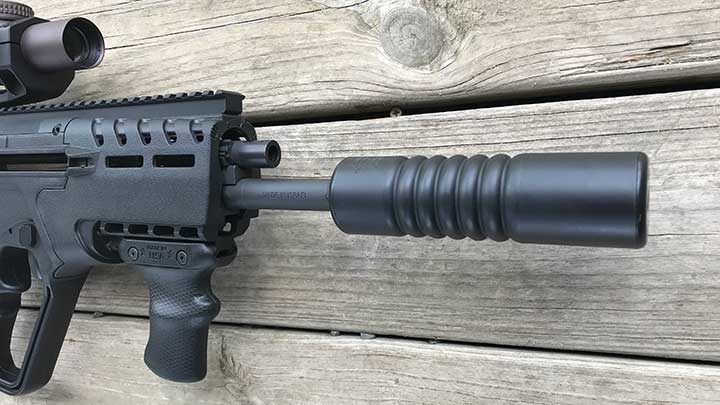 A closer look at the CZ USA Ti Reflex suppressor mounted to the IWI Tavor 7.