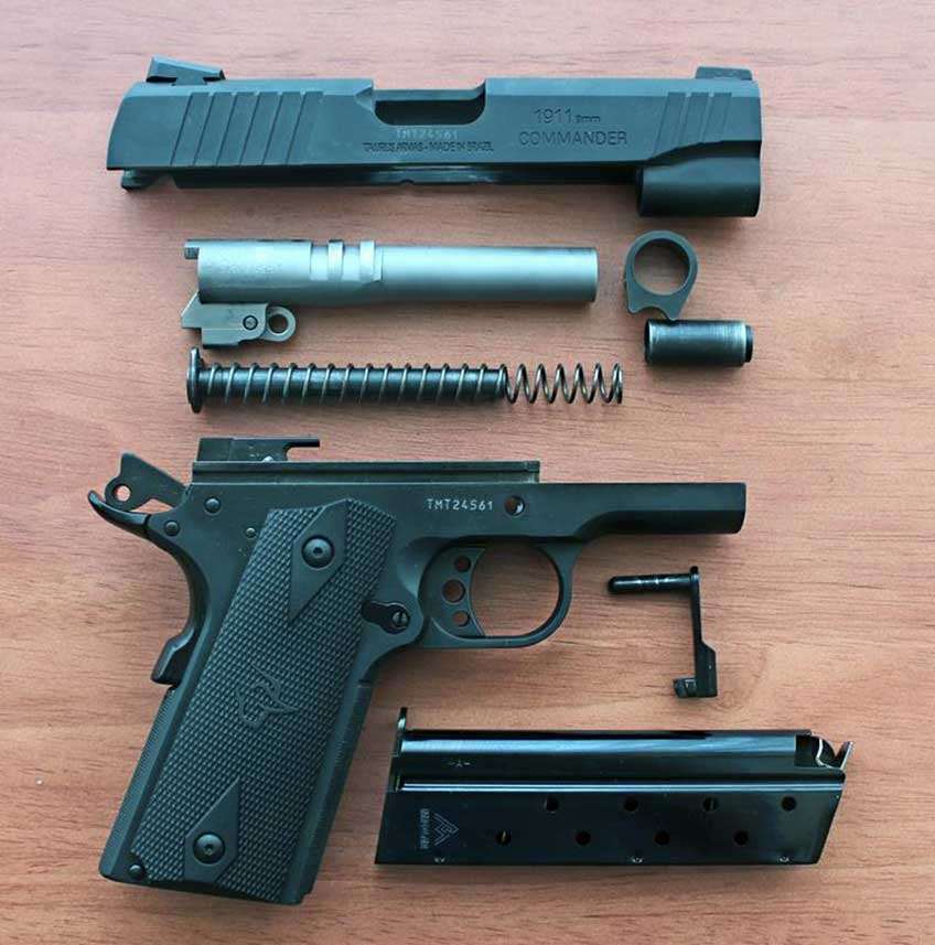 The Taurus 1911 Commander disassembled.