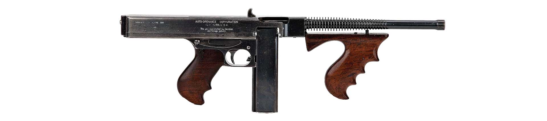 Serial No. 7, an Annihilator III, Model C, was not designed with a buttstock or sights. Its actuator is offset to the right, and it fired 1,500 r.p.m.