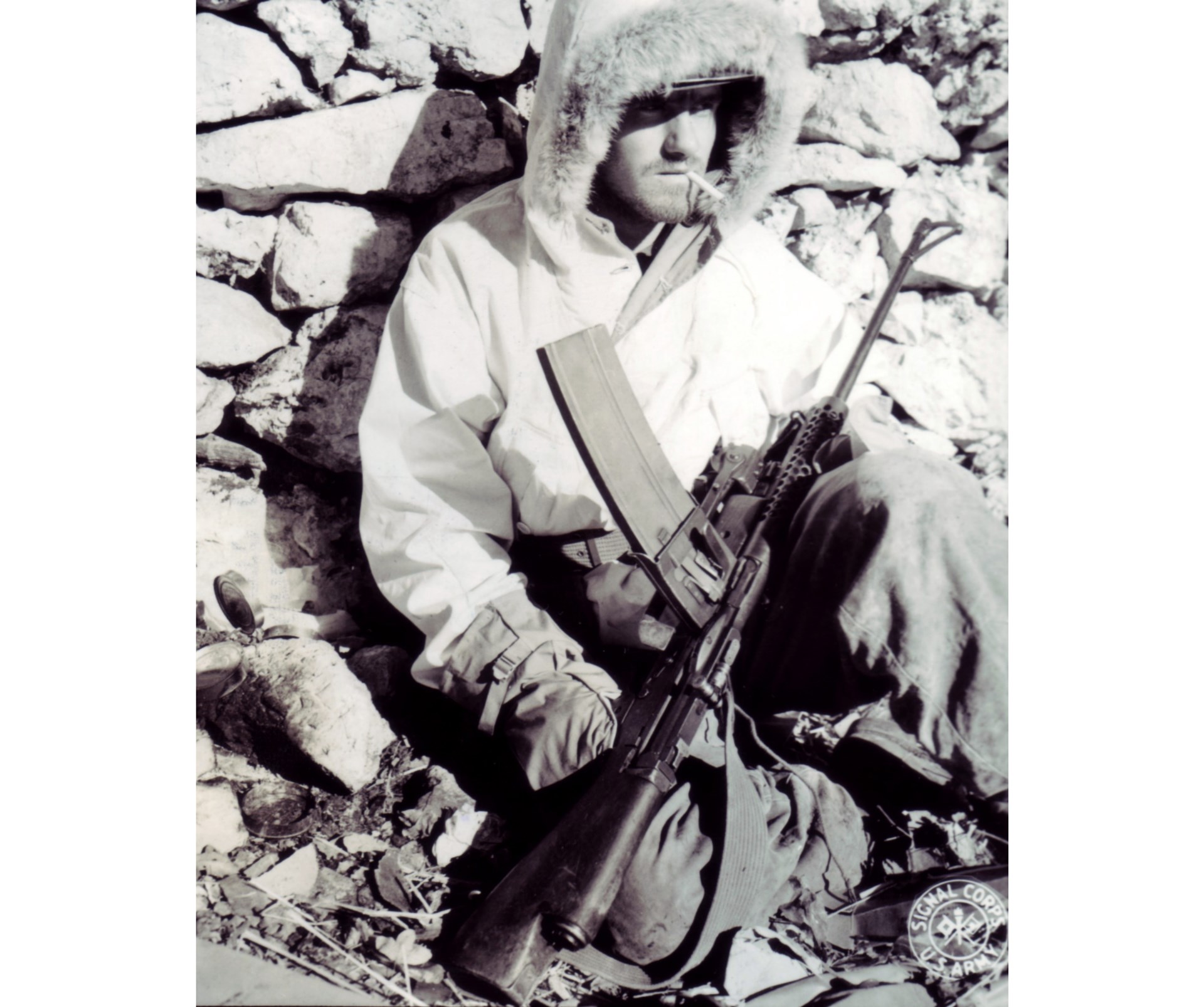 Mountain fighting: The FSSF carried its “Johnny Guns” wherever it went, including their harrowing mountain warfare experiences in Italy. This Forceman with his M1941 Johnson LMG is seen near Radicosa, Italy in January 1944. NARA