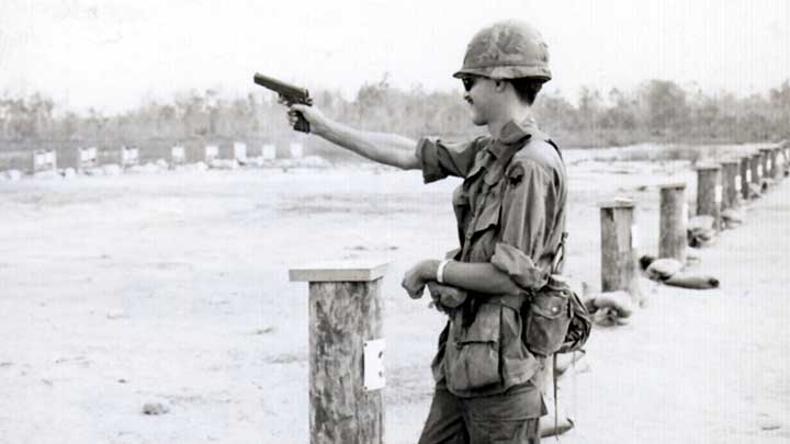 On the Bear Cat range: A 9th Infantry Division GI gets in some practice with his M1911A1 pistol in January, 1968.