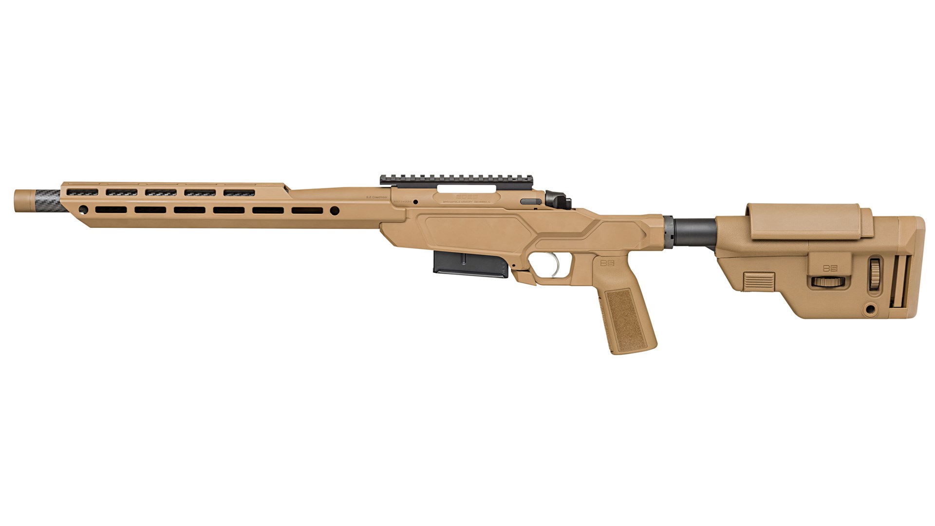 Springfield Armory 2020 Heatseeker bolt-action rifle left-side view Coyote Brown color accessories chassis M-Lok fore-end pistol grip adjustable buttstock