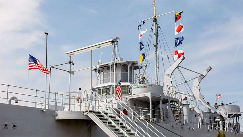 The deck house, bridge and upper works of the LST 393 as seen today.