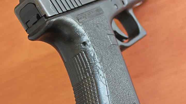 An example of the wear on the surplus Glock G22 from police duty use.