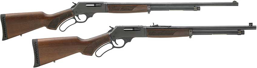 lever-action rifles carbines comparison side by side overtop stack on white