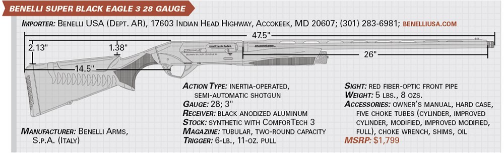 benelli super black eagle 3 28 gauge specs