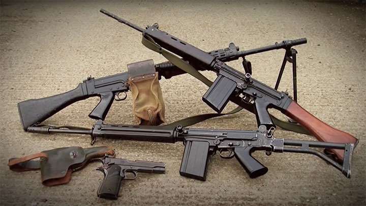 Some of the small arms produced by the state-run arms factory in Rosario that would later be turned into export versions for sale to the U.S. market.