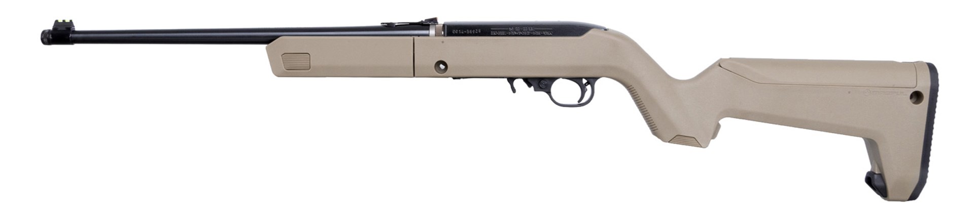 Ruger 10/22 Takdown .22 LR rifle Davidson's Exclusive Magpul X-22 Backpacker stock FDE color on white background