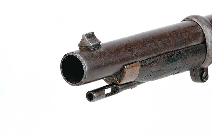 The majority of the Model 1855 Colt revolving muskets acquired by the U.S. Army had 375⁄16” barrels, although shorter barreled rifles are extant.