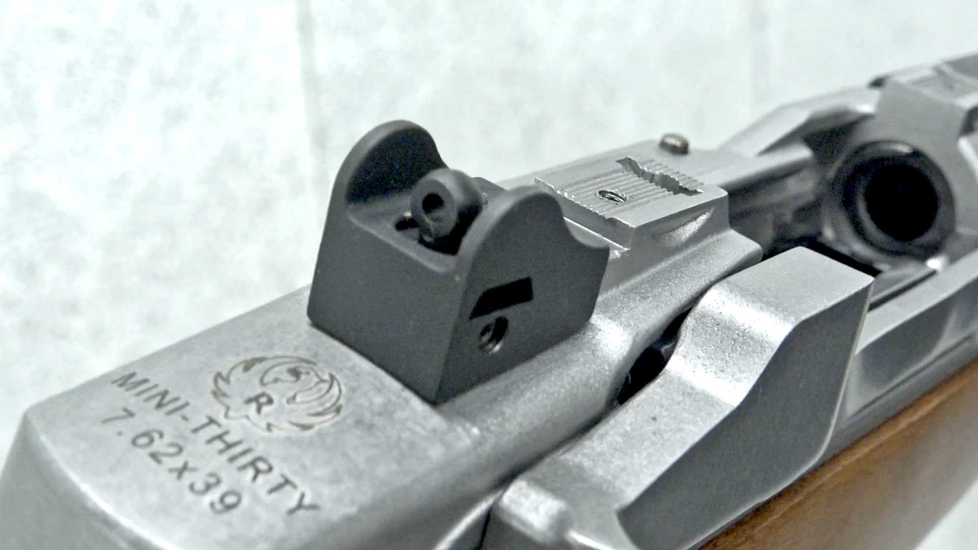 gun silver metal stainless steel rifle action receiver black sight