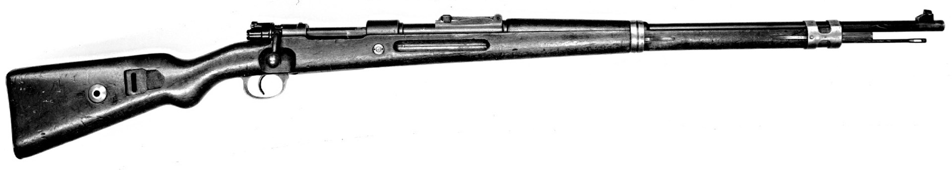 Post-war german mauser bolt-action rifle right-side view black and white vintage