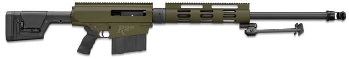 Right-side view of a green-colored bolt-action rifle with black stock shown on white background.