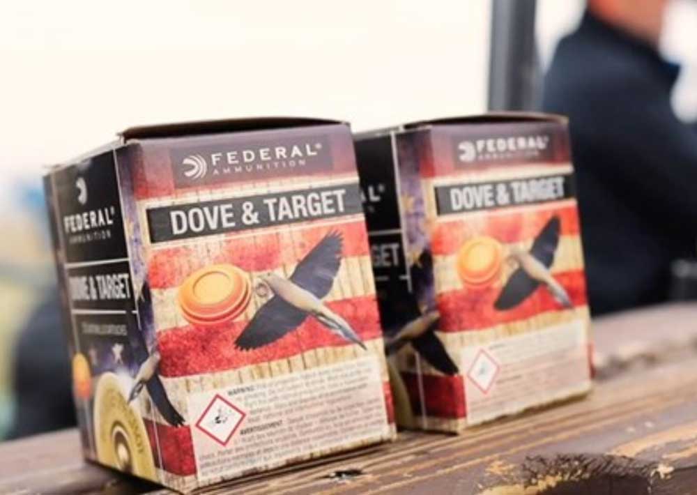 Federal Premium Dove & Target ammunition boxes outdoors shooting range wood