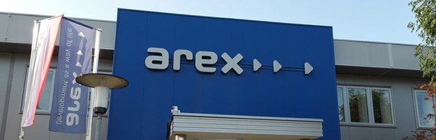 arex facility outdoors logo building blue sign