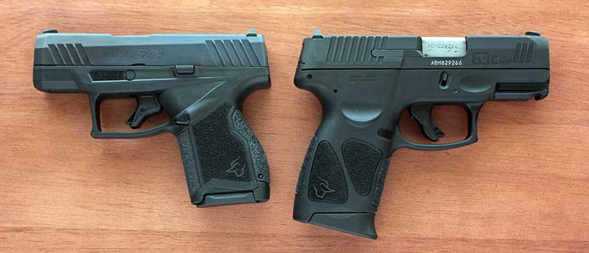 Taurus GX4 left compared to Taurus G3c right black guns pistols