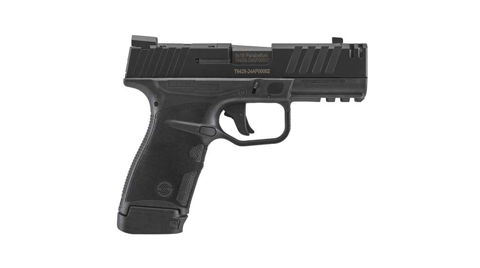 New For 2025: Stoeger STR-9 ThinLine pistol 9 mm black gun right-side view on white background