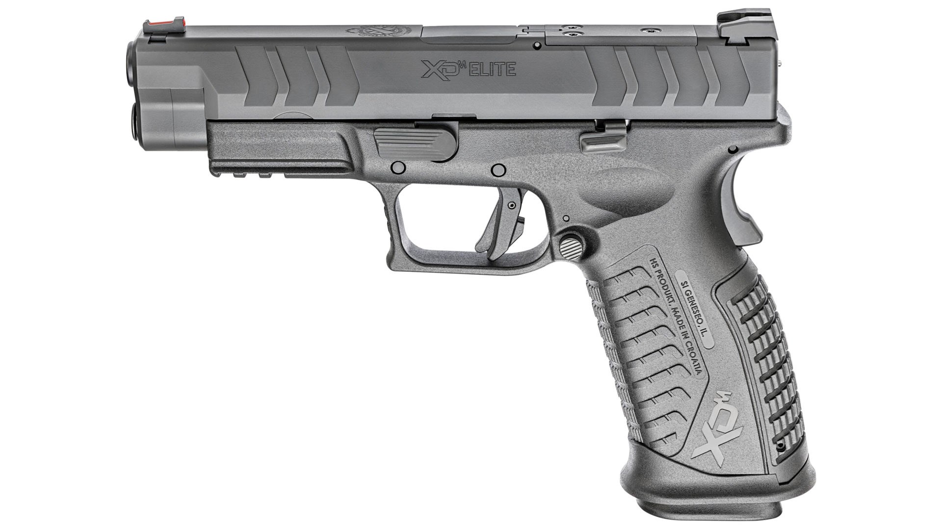 Left-side view of black pistol Springfield Armory XD-M Elite 4.5" OSP in 10 mm Auto