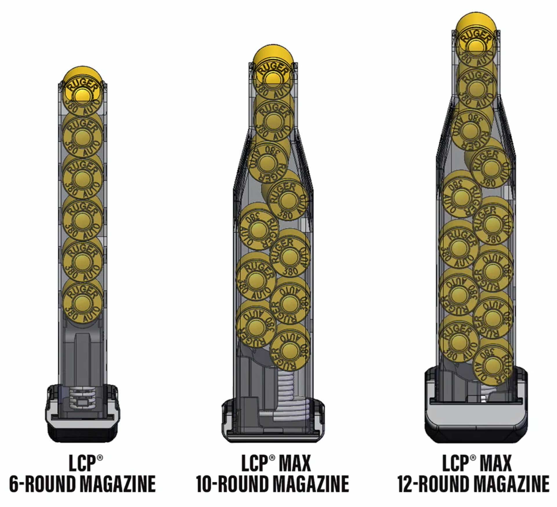 column three stack row handgun pistol magazines ammunition