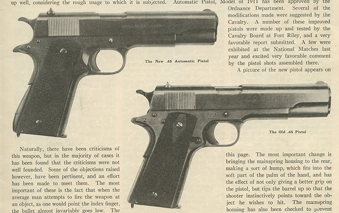 Colt's "Model of 1911" making an appearance in May 1924 edition of The American Rifleman.