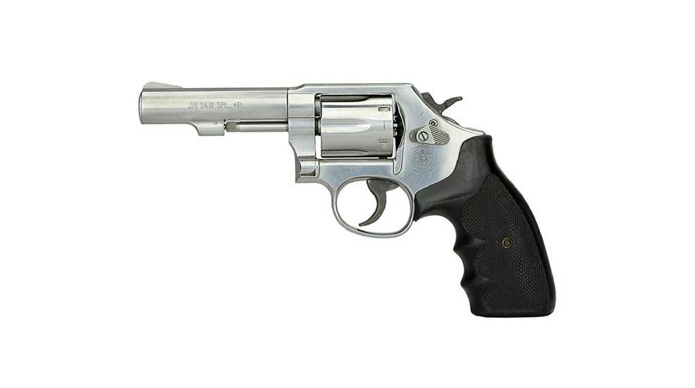 Left-side view stainless steel revolver black grips SMITH & WESSON Model 64