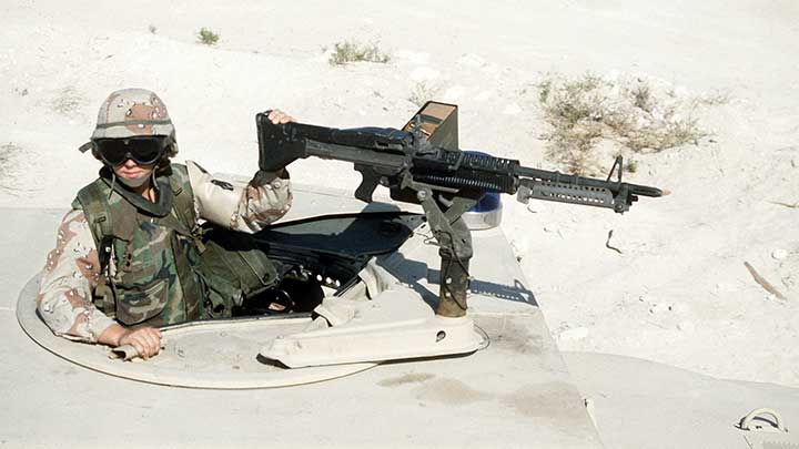 A M60 being used on a vehicle mounted turret.