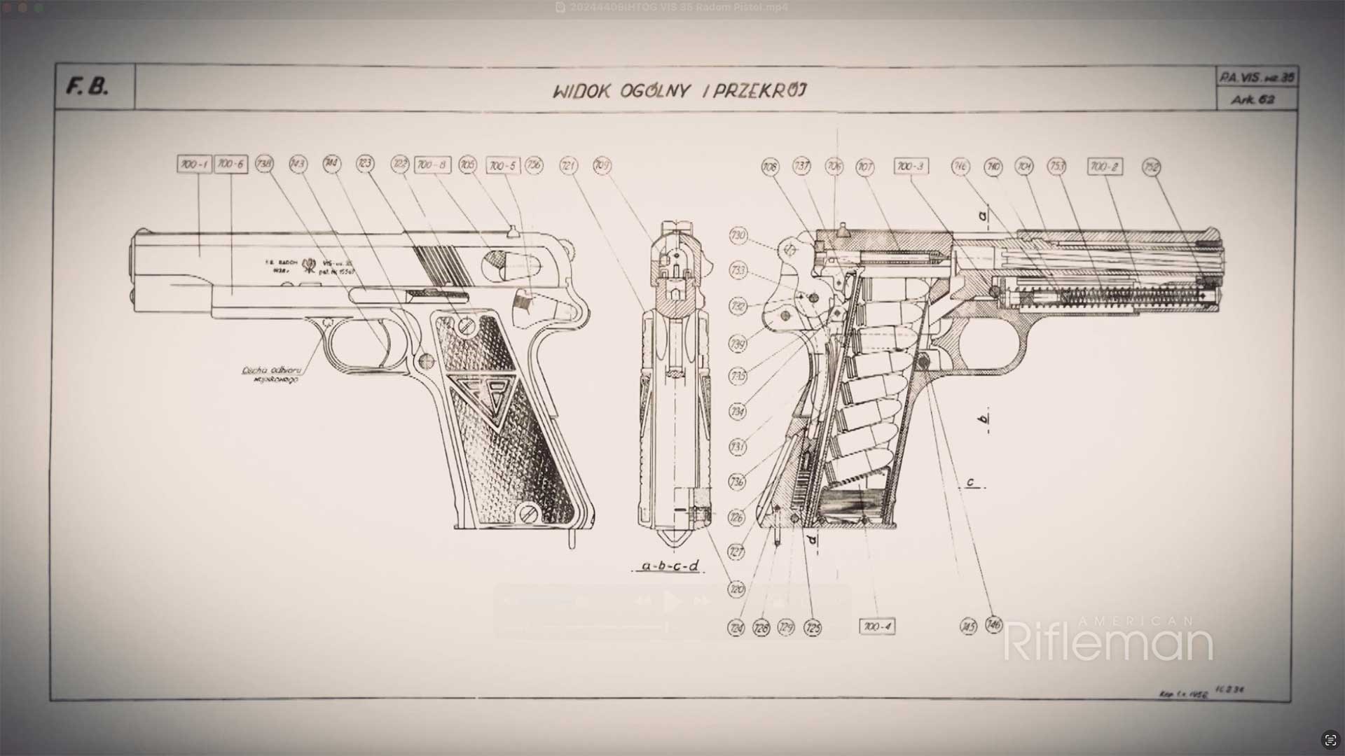 Technical drawing of the Polish Vis 35 Radom pistol.