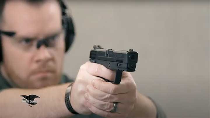 One of the Smith &amp; Wesson M&amp;P series of handguns, the M&amp;P9 2.0.