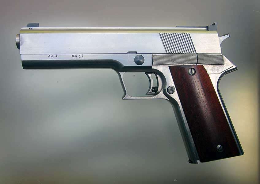 The prototype Excalibur pistol shown left side, full profile.