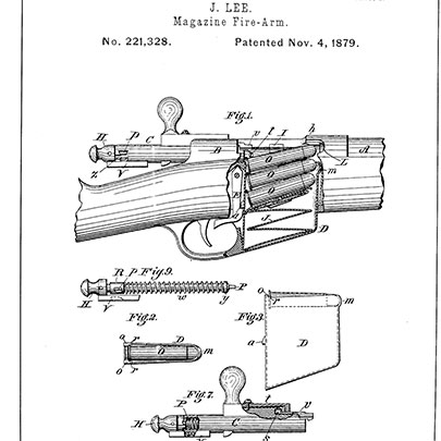 James Paris Lee&#x27;s patent for his magazine-fed bolt action rifle design.