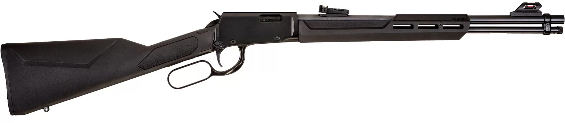 Right-side view Rossi Rio Bravo youth size lever-action training rifle .22 lr black stock gun