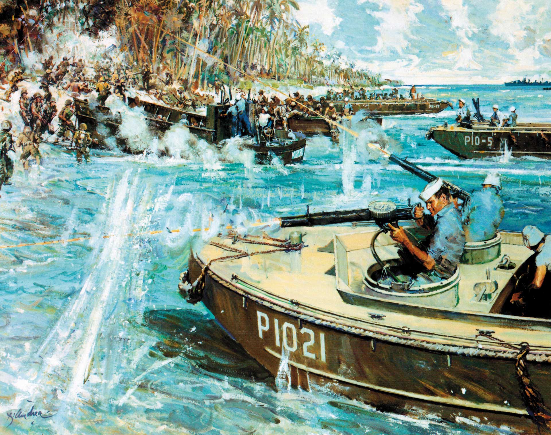 painting boat war guns water soldiers