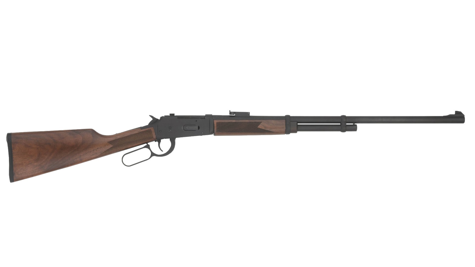 The right side of a TriStar Arms LR94 lever-action shotgun featuring a blued metal finish.