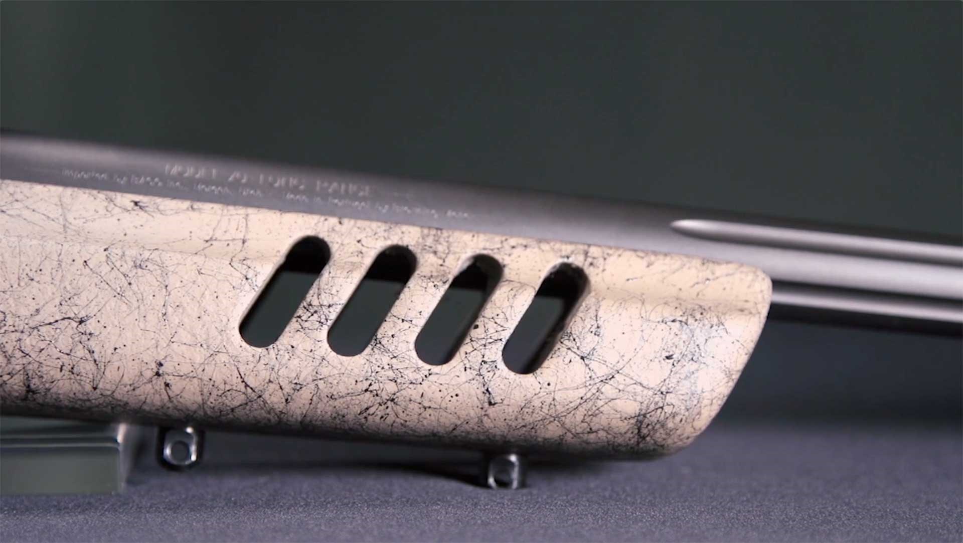 Lightening cuts on the Winchester Model 70 Long Range MB's stock.