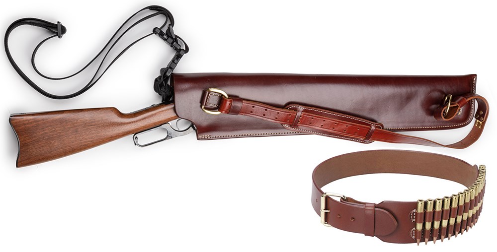 Saddle Ring Carbine in leather sheath bandoleer ammunition