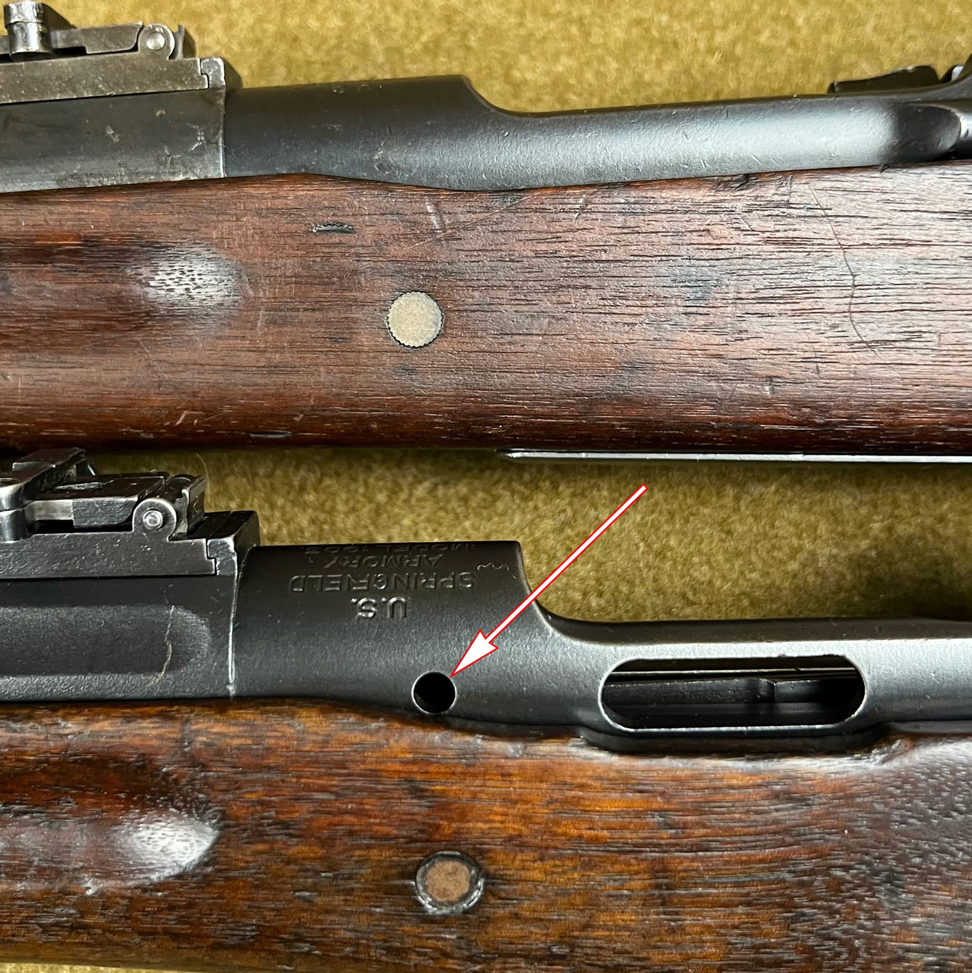 M1903 comparison and illustration with arrow on "Hatcher Hole"