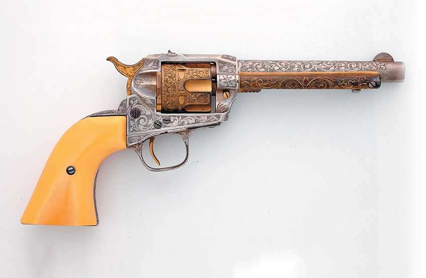 Engraved by Cole Agee, this historic Ruger Single Six enjoys the distinction of being the first engraved Ruger revolver shipped from the Red Barn. It is gold- and silver-plated and carries an inscription on its backstrap that reads: &quot;To John T. Amber With The Compliments of Col. Ruger.&quot; The gun also graced the cover of The Gun Digest&#x27;s 8th Edition in 1954.
