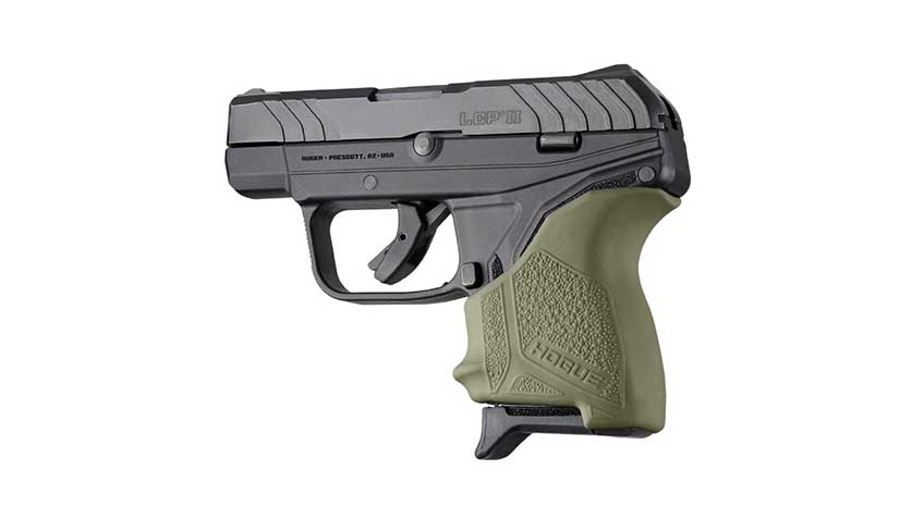 The Hogue Handall grip sleeve for the Ruger LCP II can make the gun much more comfortable to shoot.