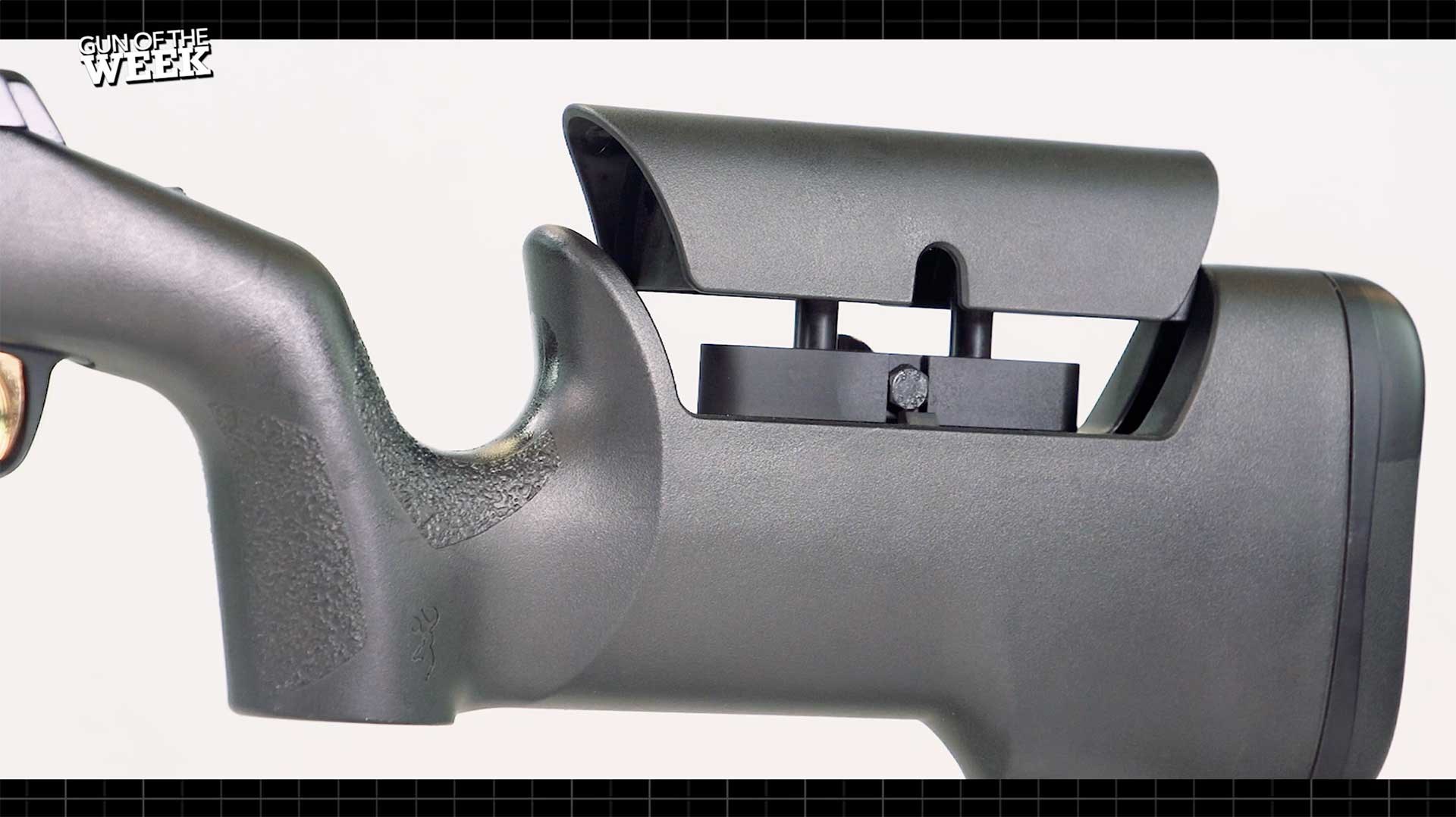 Adjustable stock of the Browning X-Bolt Target Max rifle.
