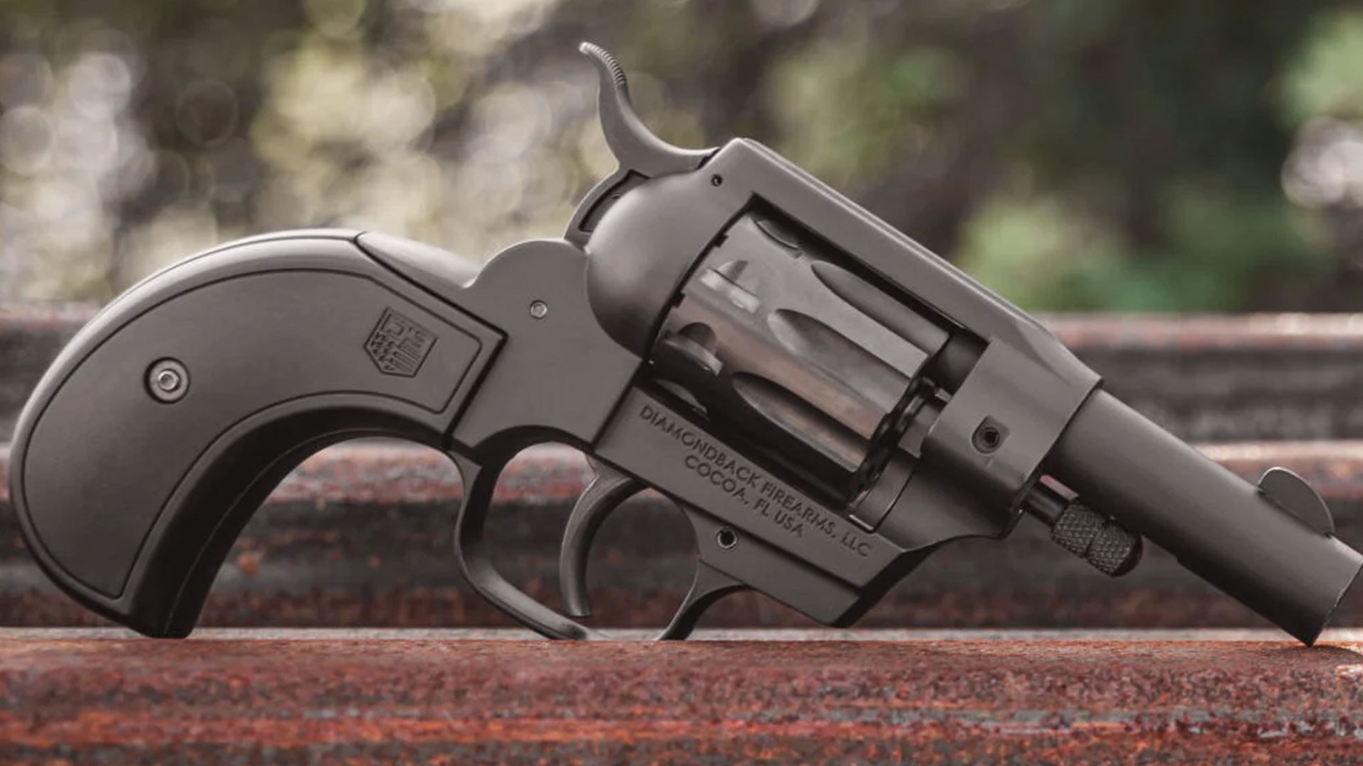 right side of Diamondback Firearms Sidekick Birdshead black revolver in 22 long rifle rimfire wheelgun compact rounded grip