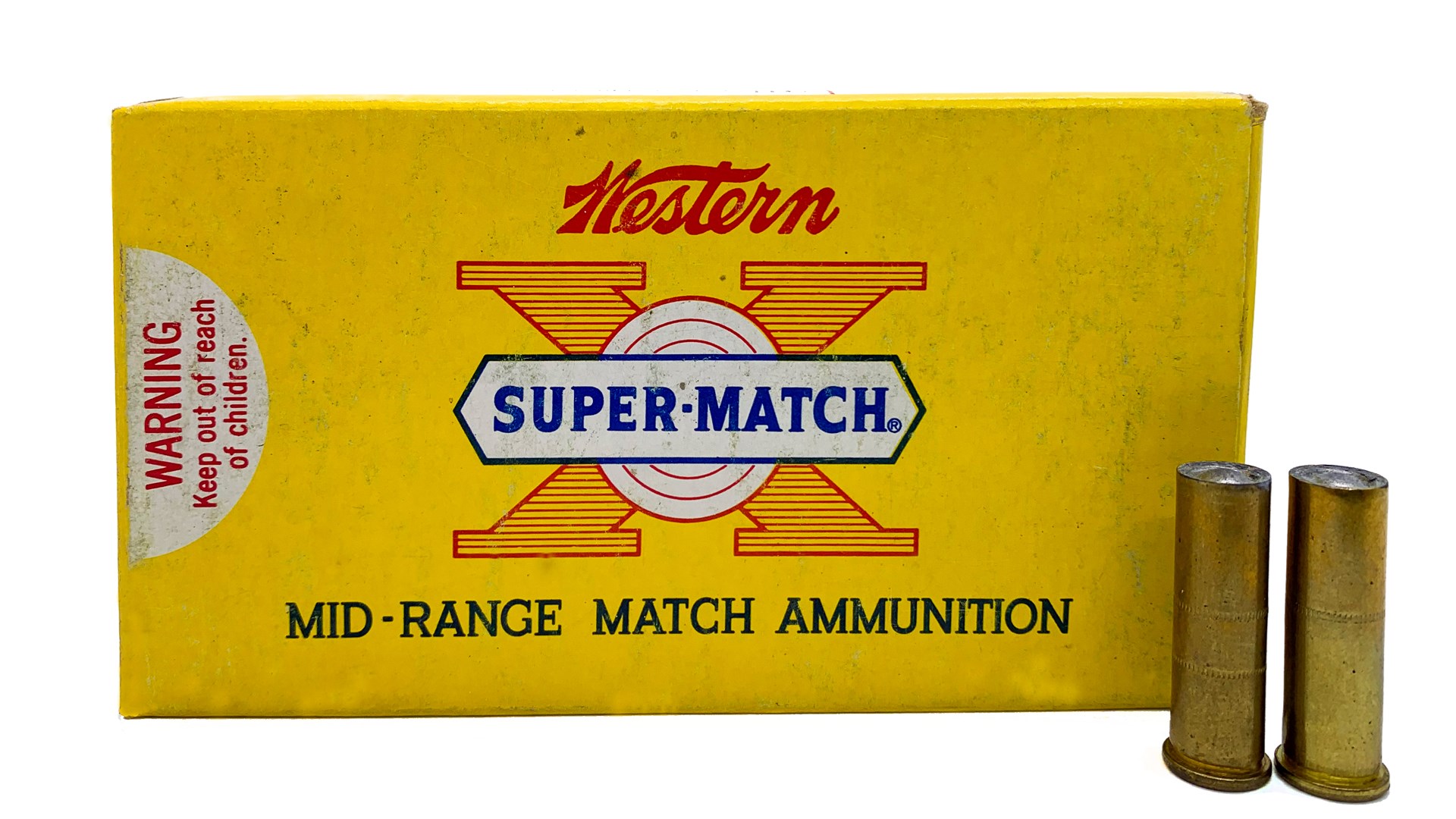 Western Super Match yellow ammunition box text on box mid-range match ammunition wadcutter bullet .38 Special History And Perfornance
