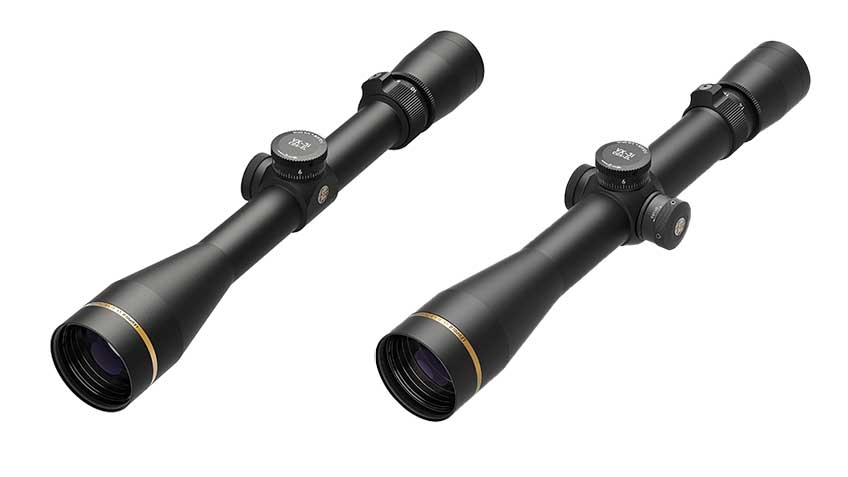Leupold VX-3i 3.5-10x40 riflescope sporting a 1” main tube with the ZeroLock turret on the left and VX-3i 4.5-14x40 featuring a 30 mm main tube with side-focus adjustment plus Leupold’s ZeroLock turret on the right.