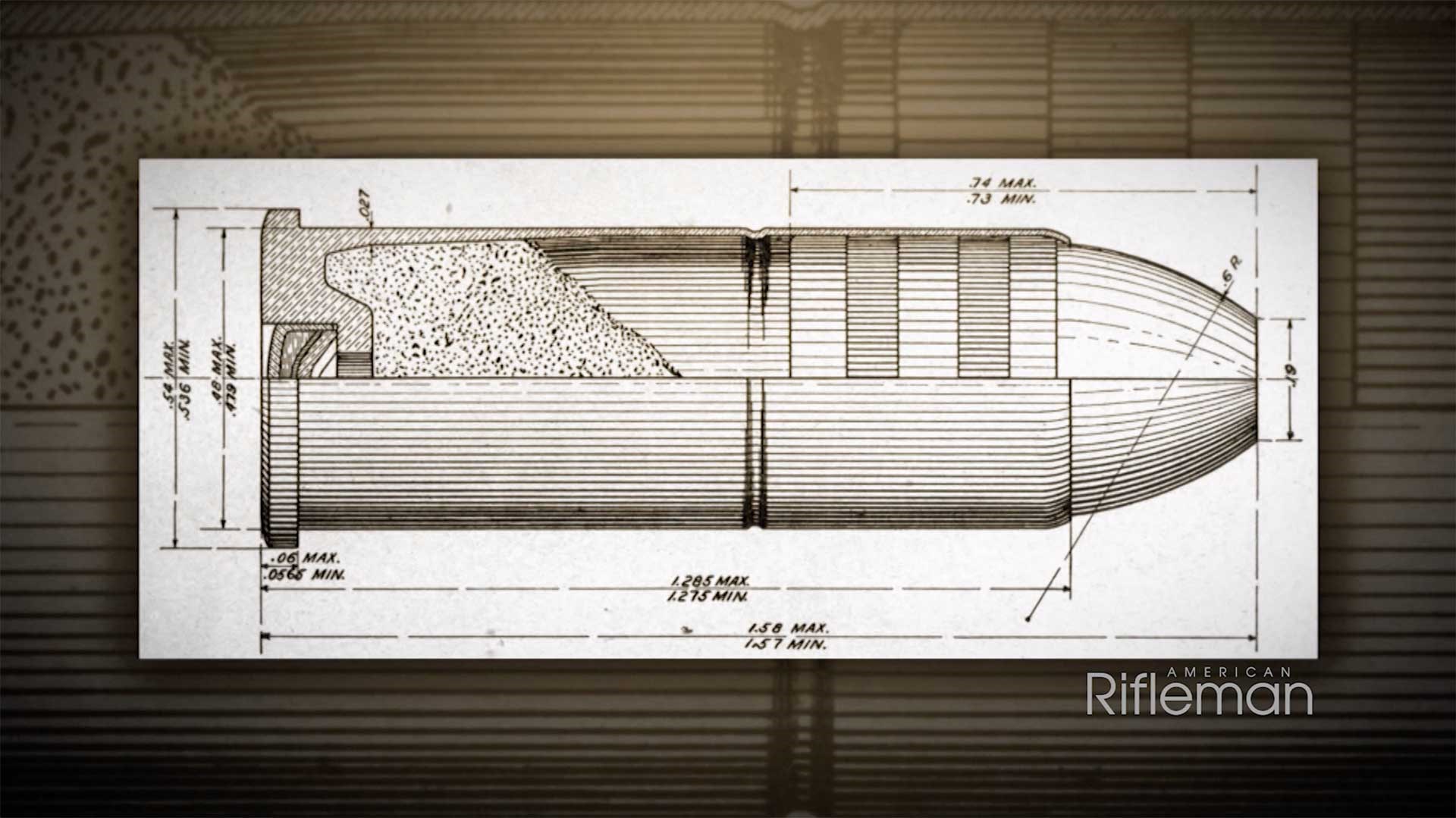 Drawing of a .45 Colt cartridge.