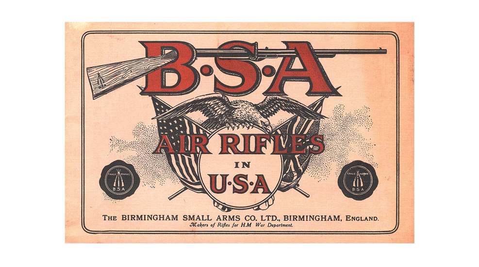 gun flag eagle with text on image noting: BSA AIR RIFLES IN USA