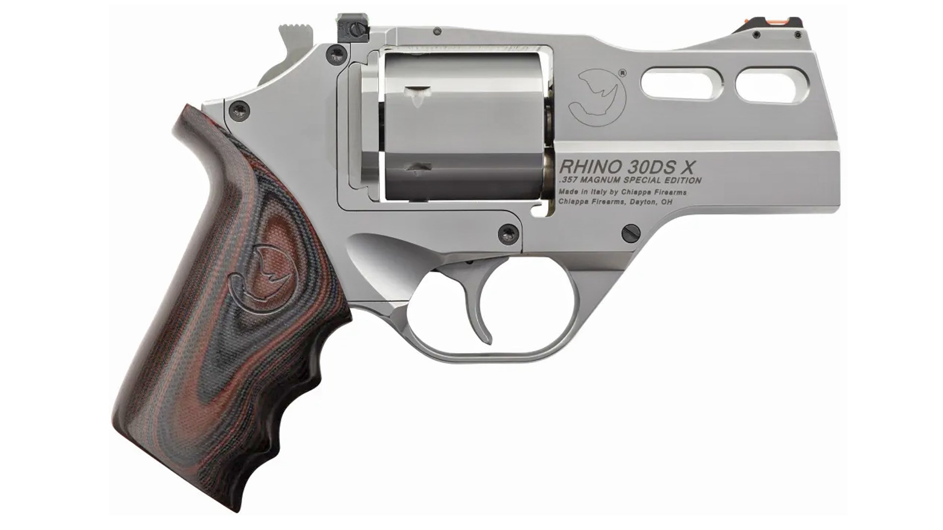 Right side of the all-stainless-steel Chiappa Rhino revolver in .357 Magnum.
