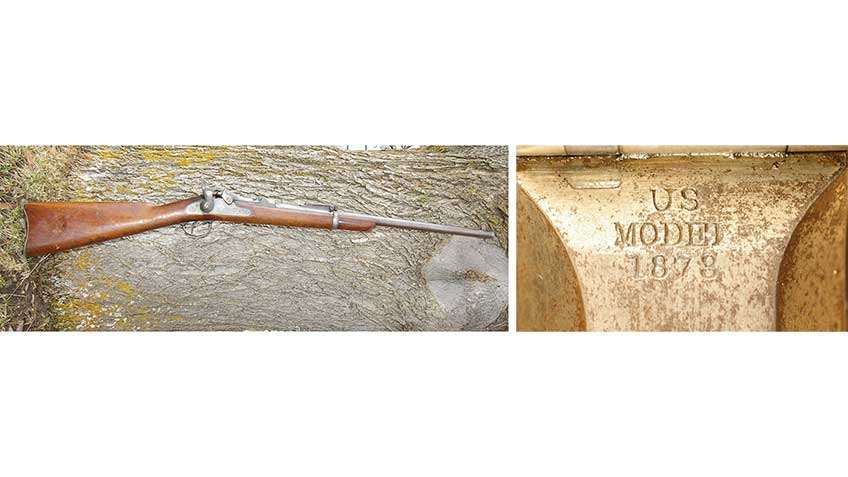 Springfield Model 1873 “Trapdoor” Carbine. The picture on the right is the typical mark on the breechblock of Springfield .45-70 Gov&#x27;t rifles and carbines from 1878 up until the Model 1884 Trapdoor was adopted.