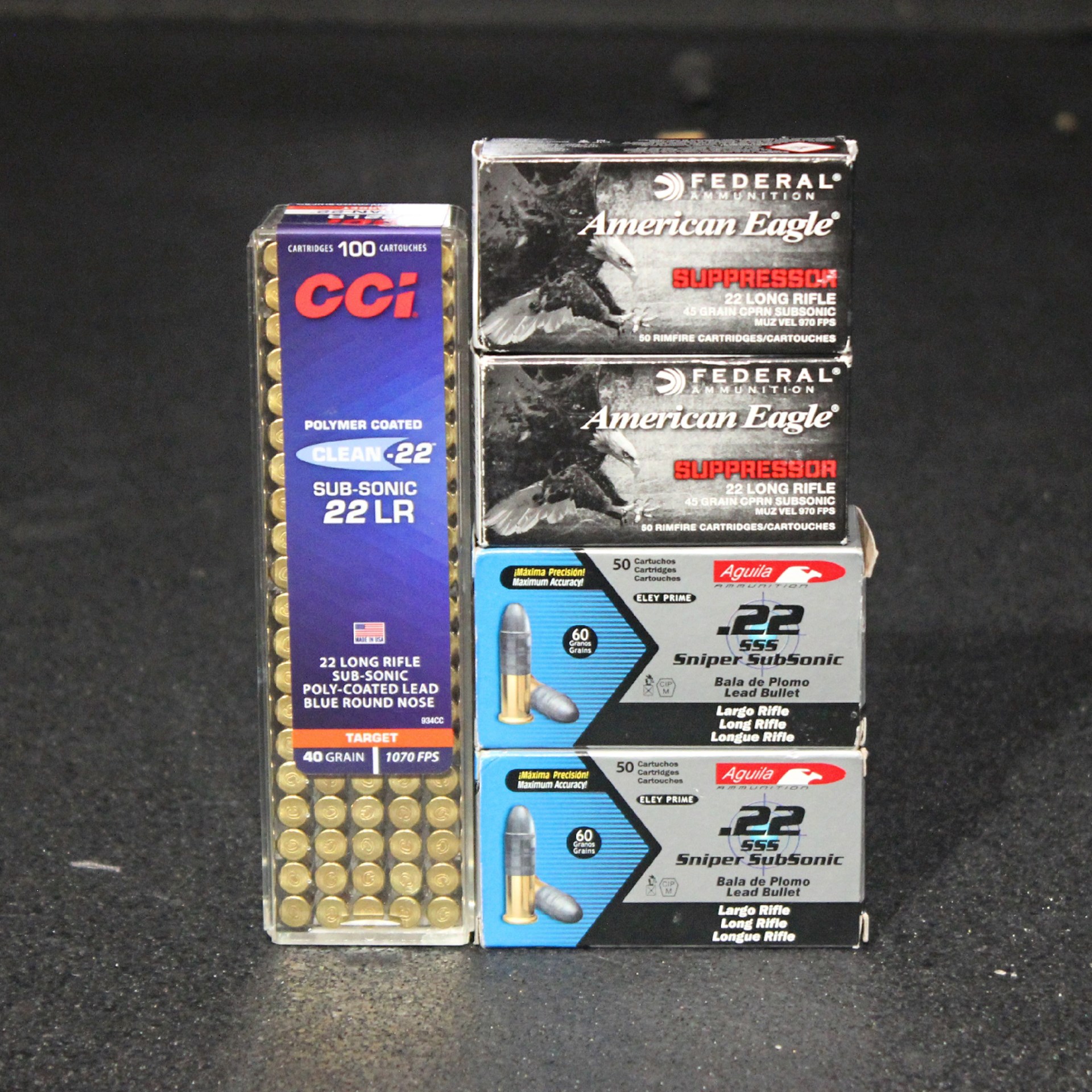 subsonic .22 LR ammunition boxes cci federal aguila