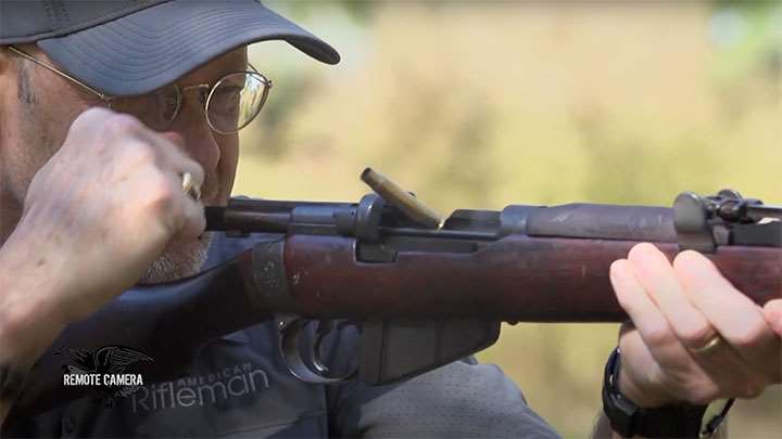 A view of the action of the No.1 MKIII* SMLE ejecting a spent .303 British casing.