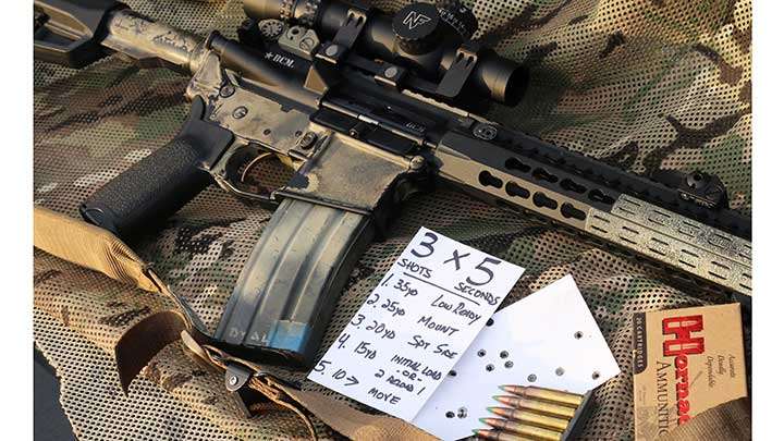 The author&#x27;s AR-15 carbine with the results of practicing the drill.