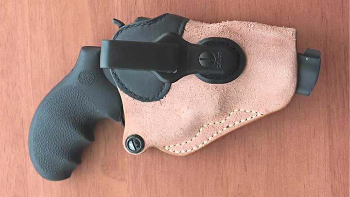 The Defender 856UL in a Galco Gunleather 3.0 Scout IWB holster.