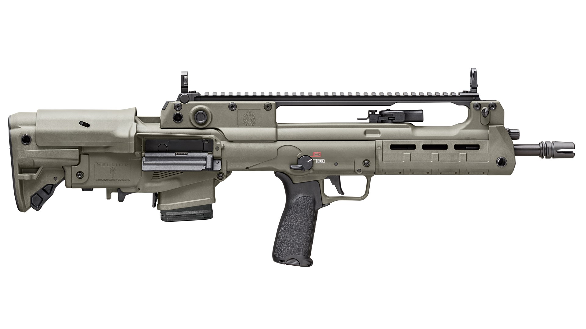 Right side of the OD Green Springfield Armory Hellion rifle.